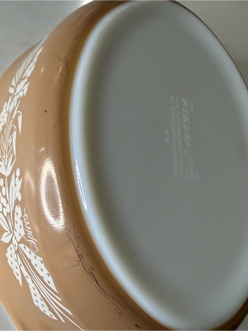 Vintage Pyrex Cinderella Brown Floral Baking Casserole with White Interior - Picture 9 of 10
